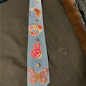 Embroidered Denim Tie with Patches